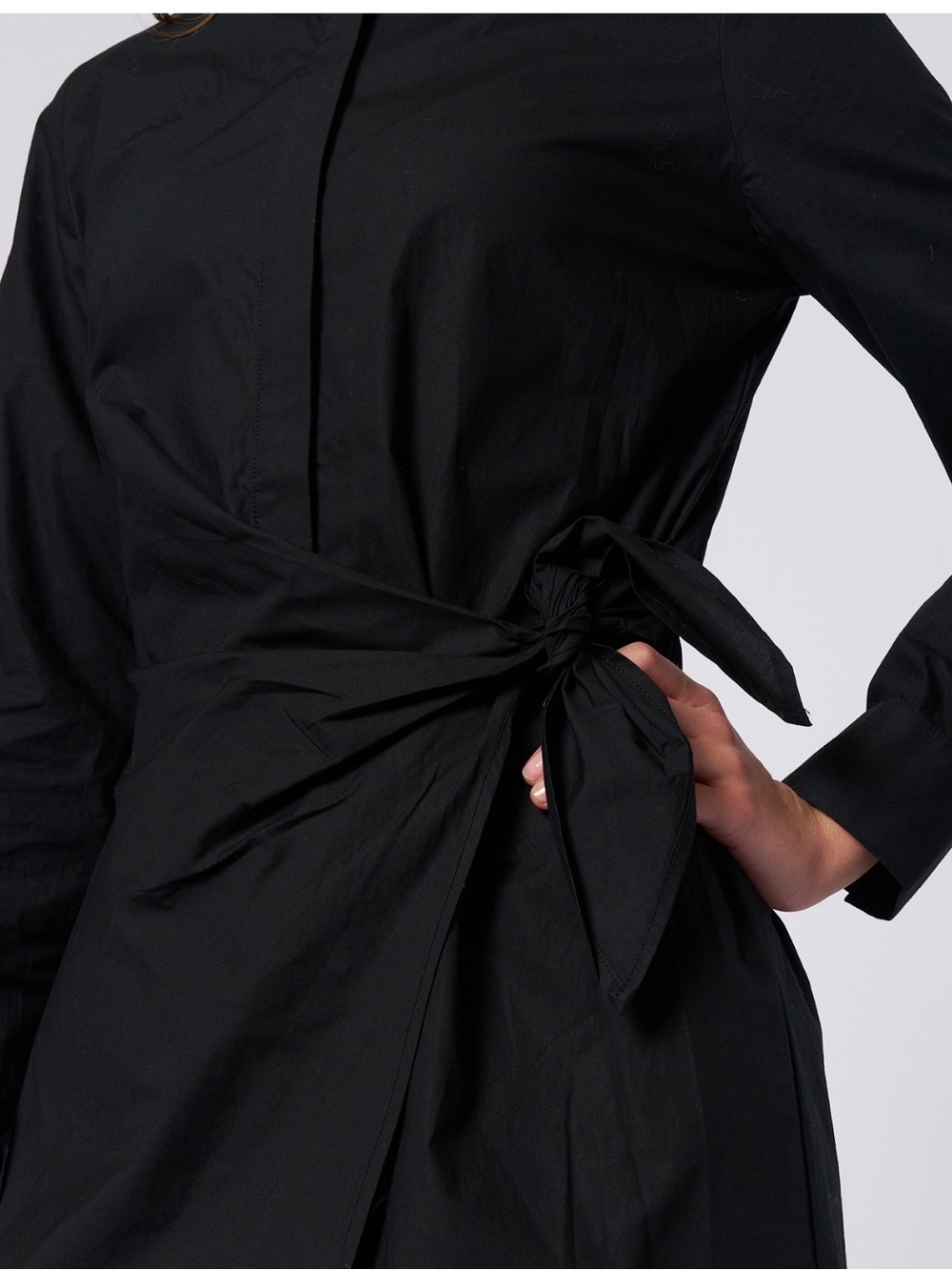 Classic Black Long-Sleeve Tie-Waist Dress New with Tags
